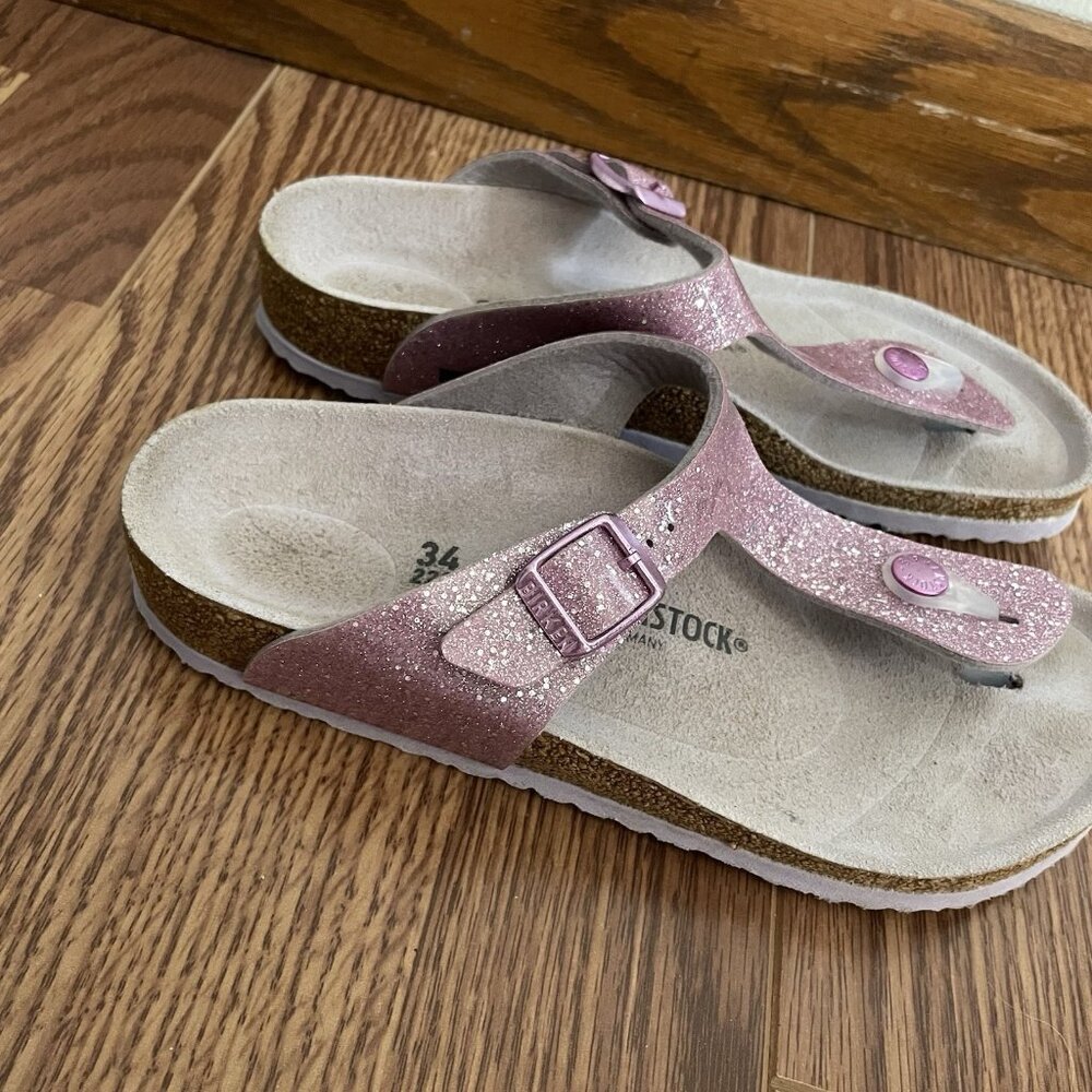 Birkenstock Youth Girls Size 34 US 3 Pink Cosmic Sparkle Old Rose Gizeh Sandals - Picture 2 of 11